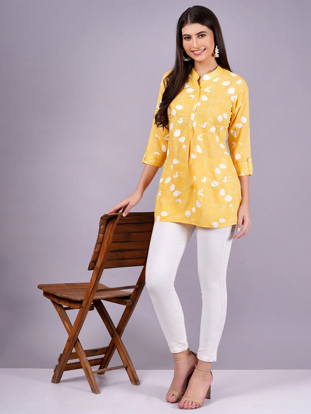 

KALINI Women Floral Printed Shirt Style Top, Yellow