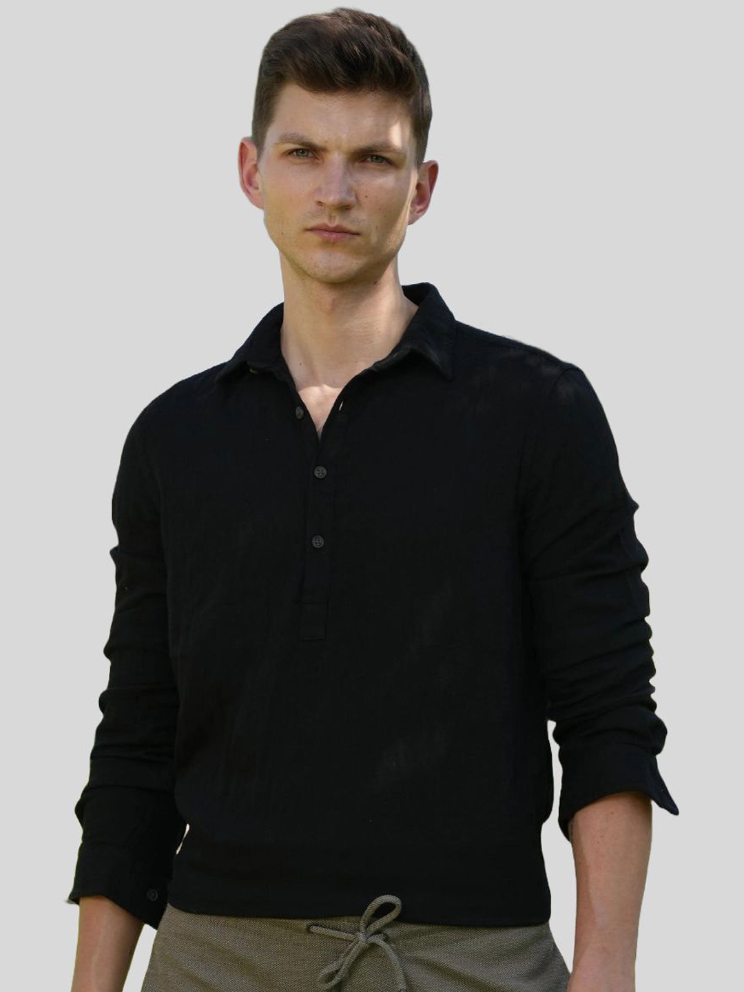 

EdinWolf Shirt Collar Long Sleeves Cotton Short Kurta, Black