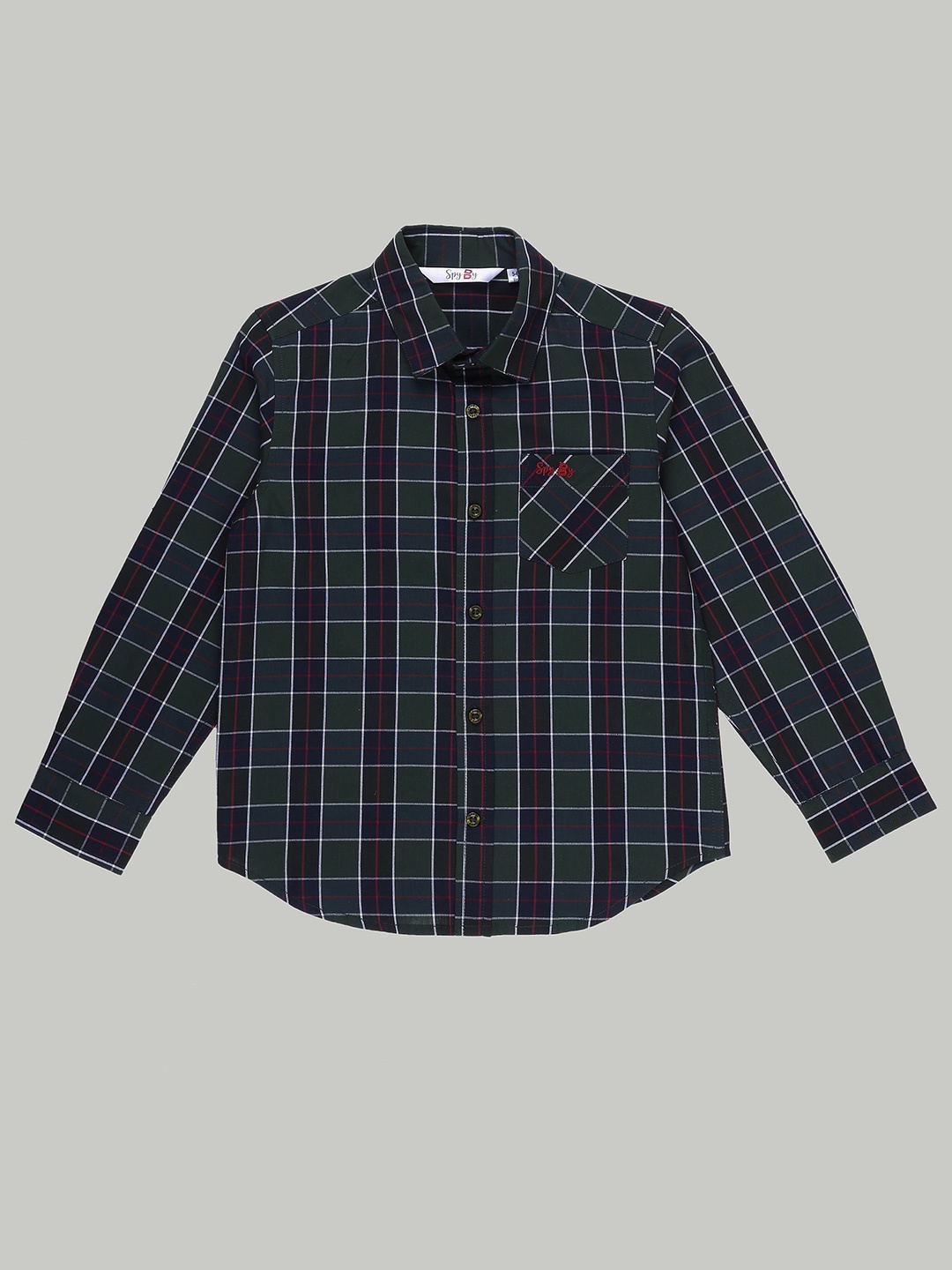 

SPYBY Boys Windowpane Checks Opaque Checked Casual Shirt, Green