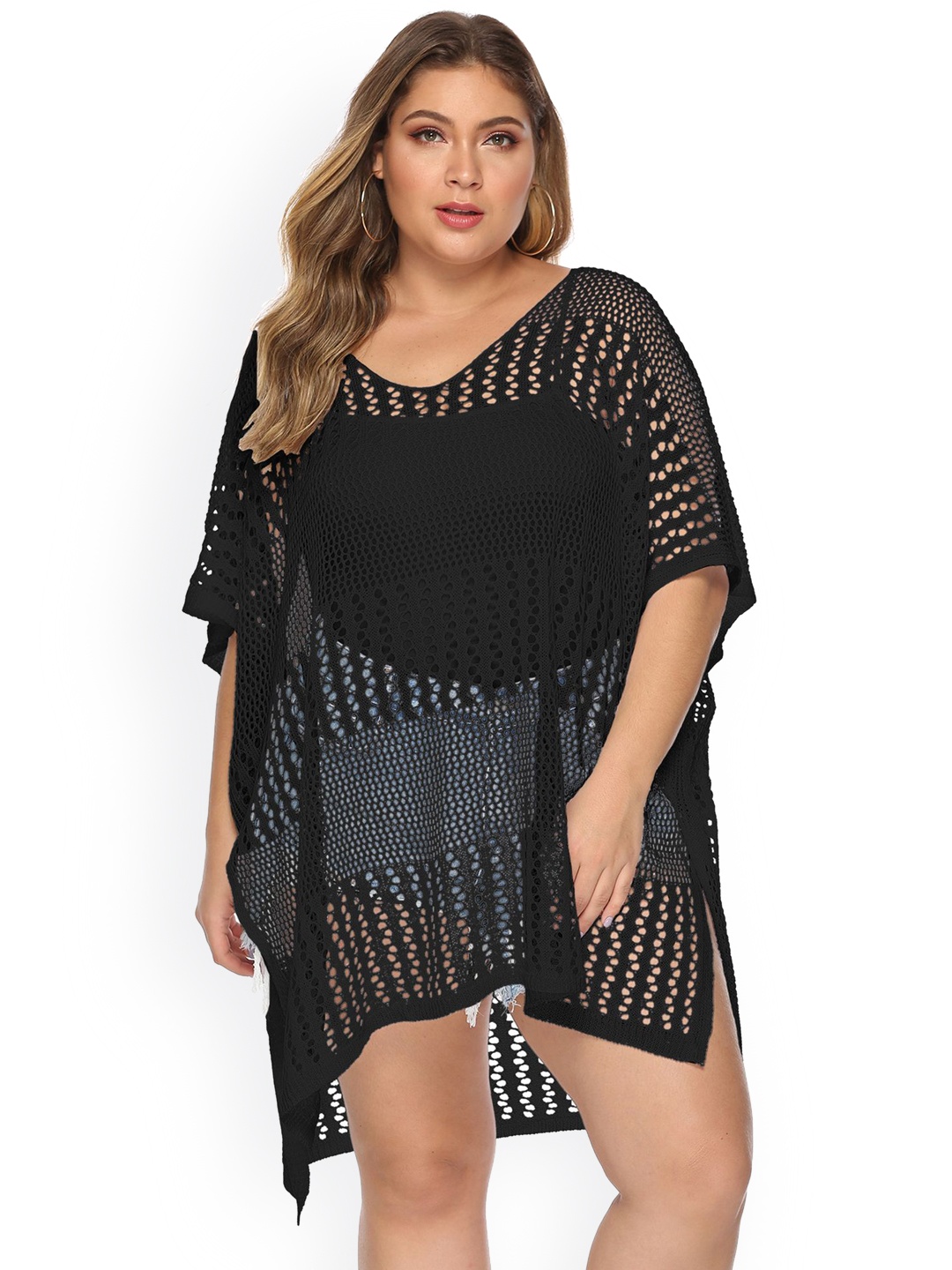 

LULU & SKY Hollow-Knit Plus Size Beach Cover-Up, Black