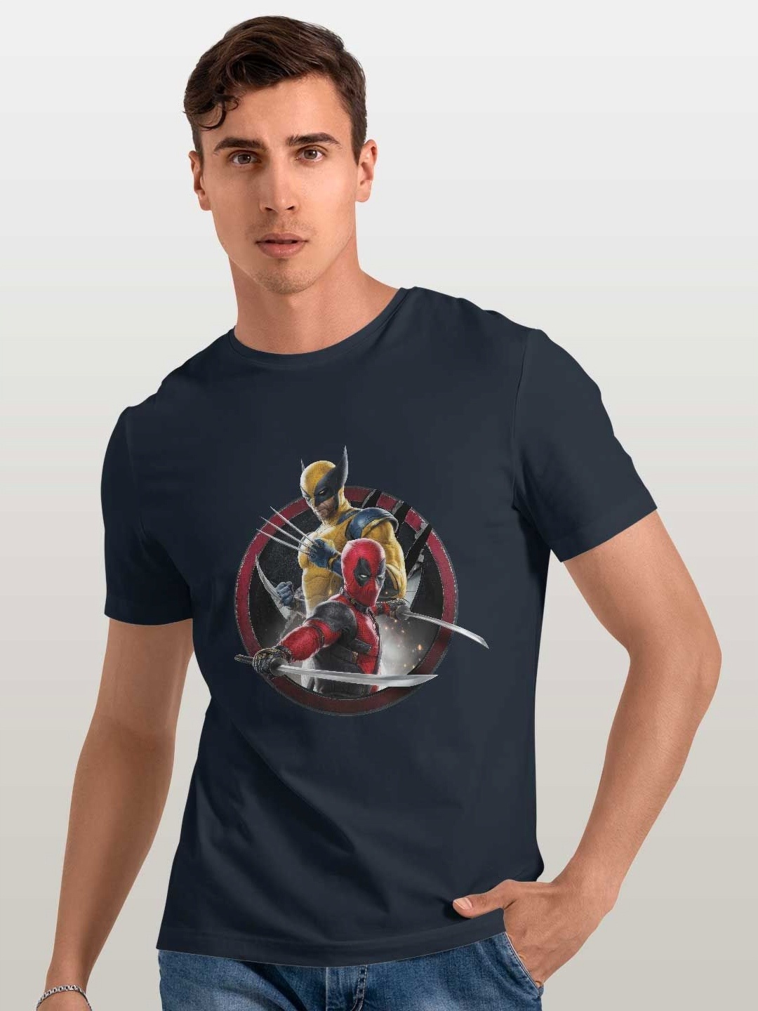 

macmerise Men Printed Applique T-shirt, Blue