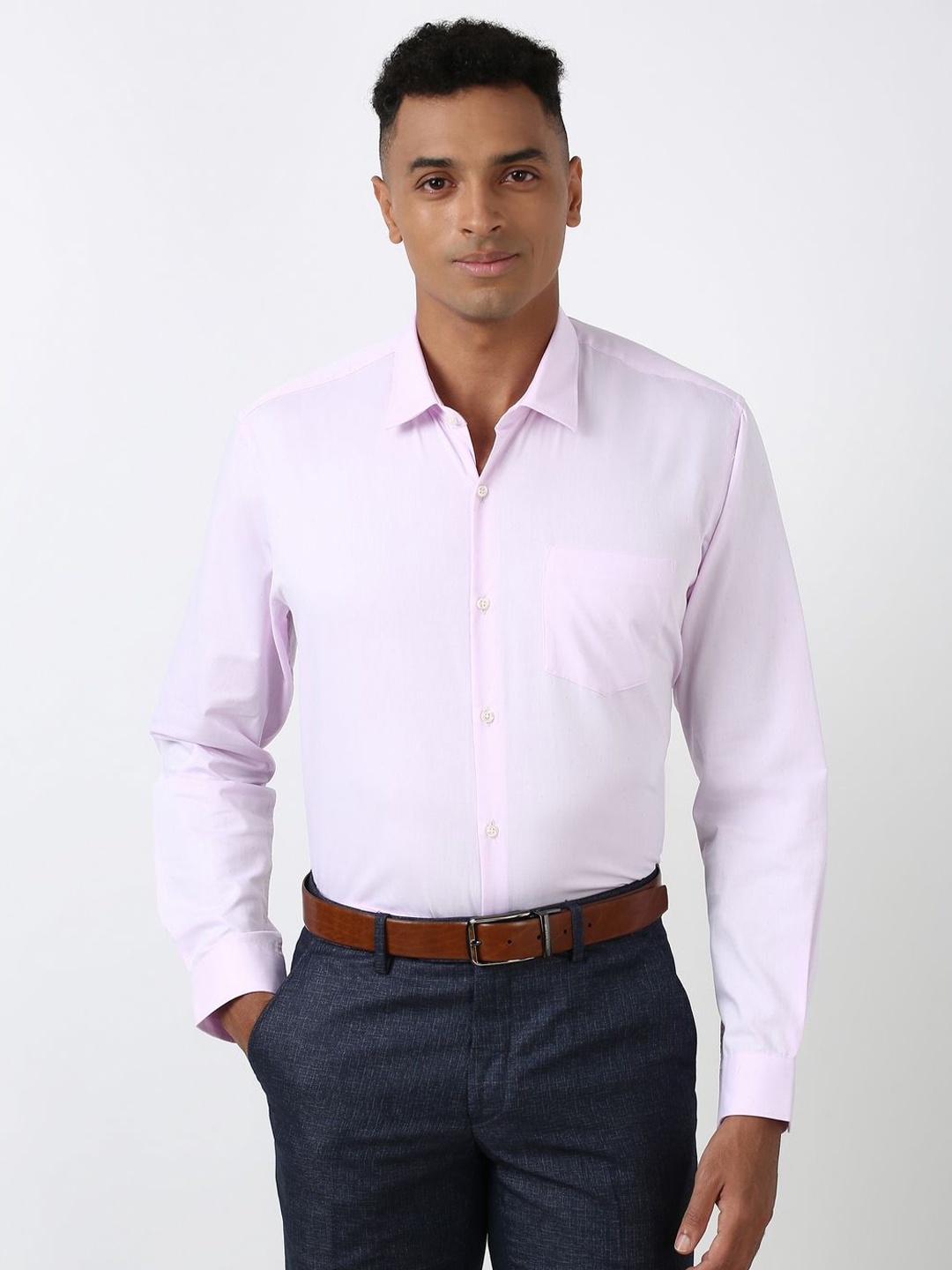 

Peter England Men Spread Collar Solid Cotton Formal Shirt, Pink