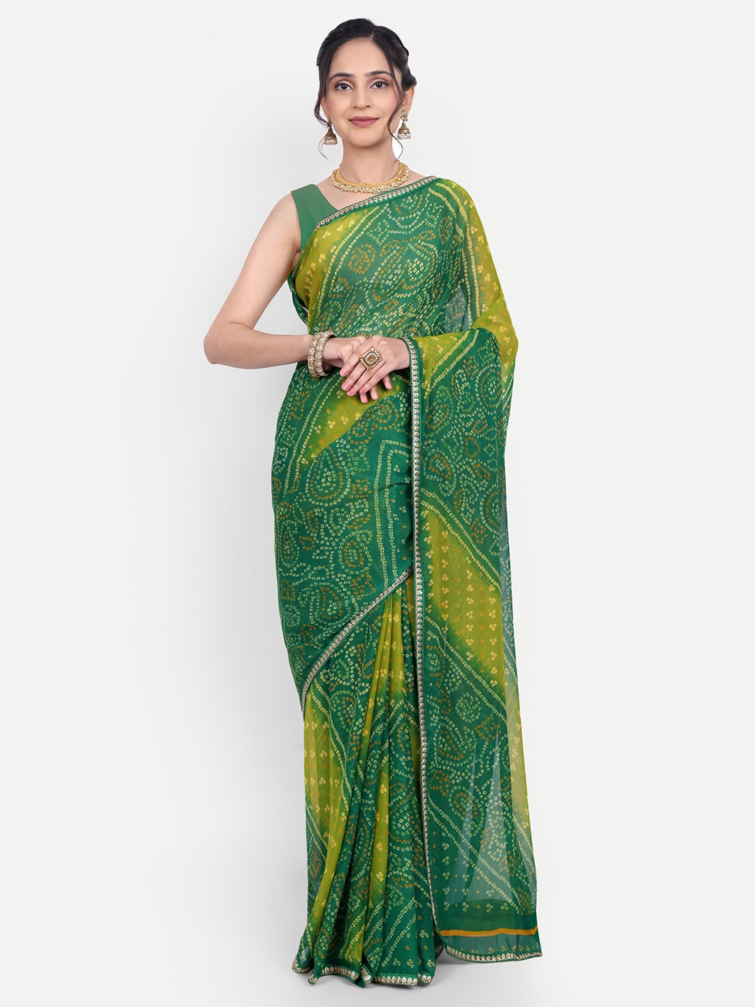 

LTS Label Tripti Saxena Embellished Pure Georgette Bandhani Saree, Green