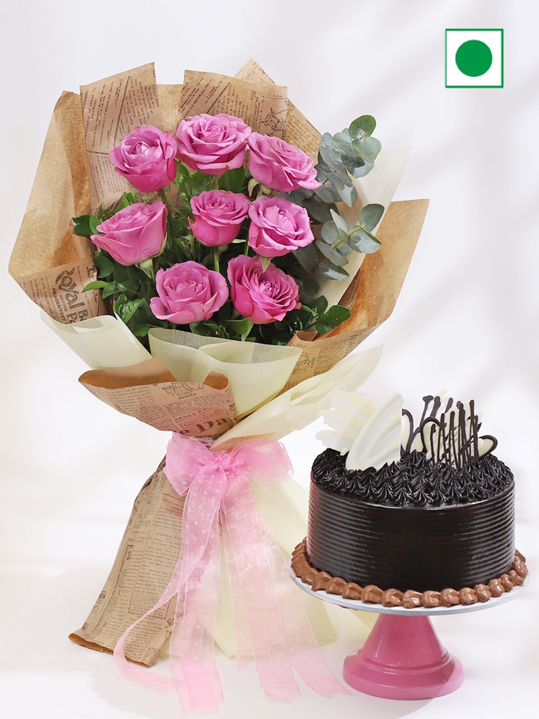 

IGP IGP Fresh Flowers & Chocolate Flavor Eggless Round Fudge Brownie Cake- 500 G, Brown