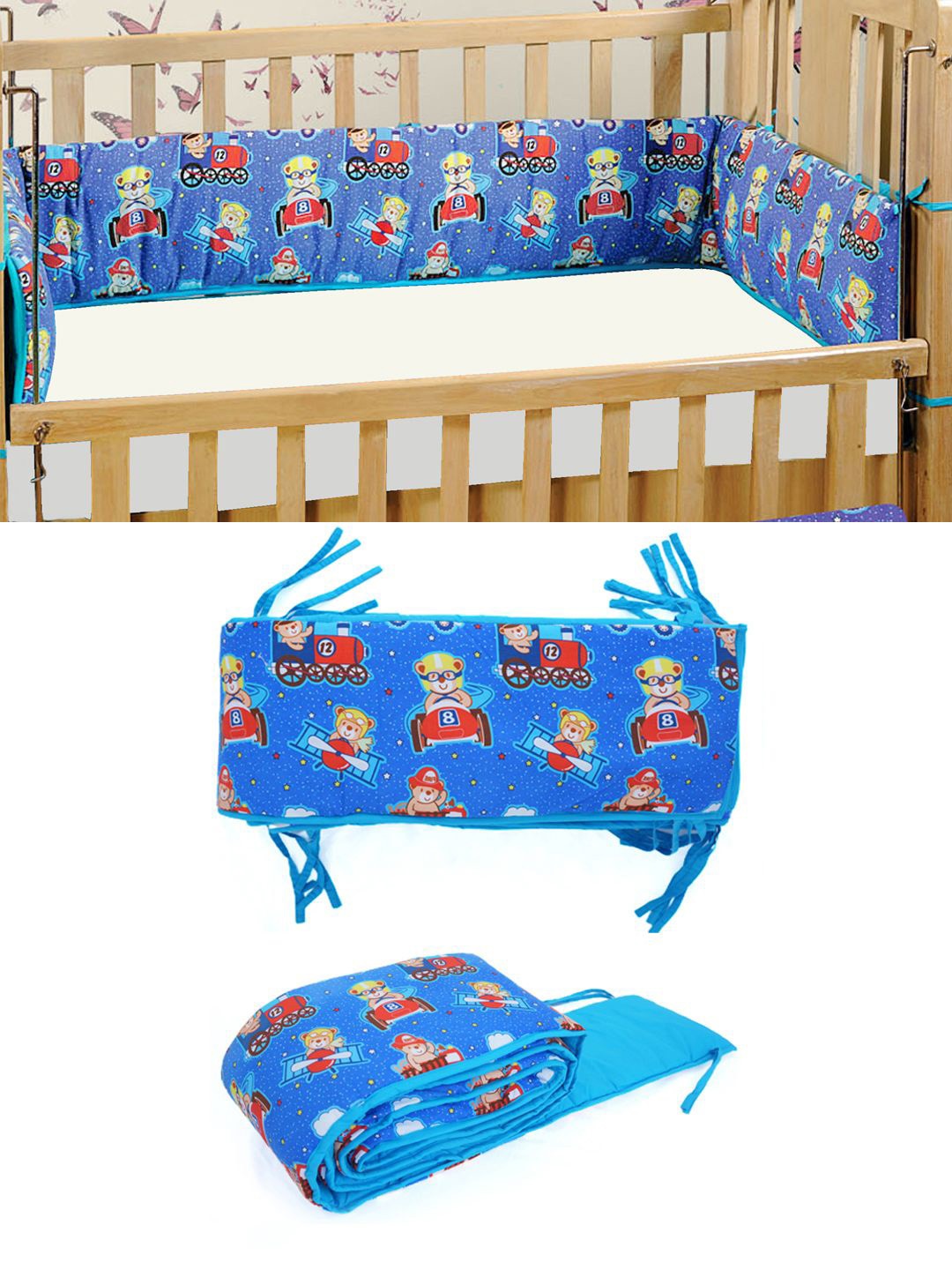 

SWAYAM Infants Printed Cotton Cot Bumpers, Blue