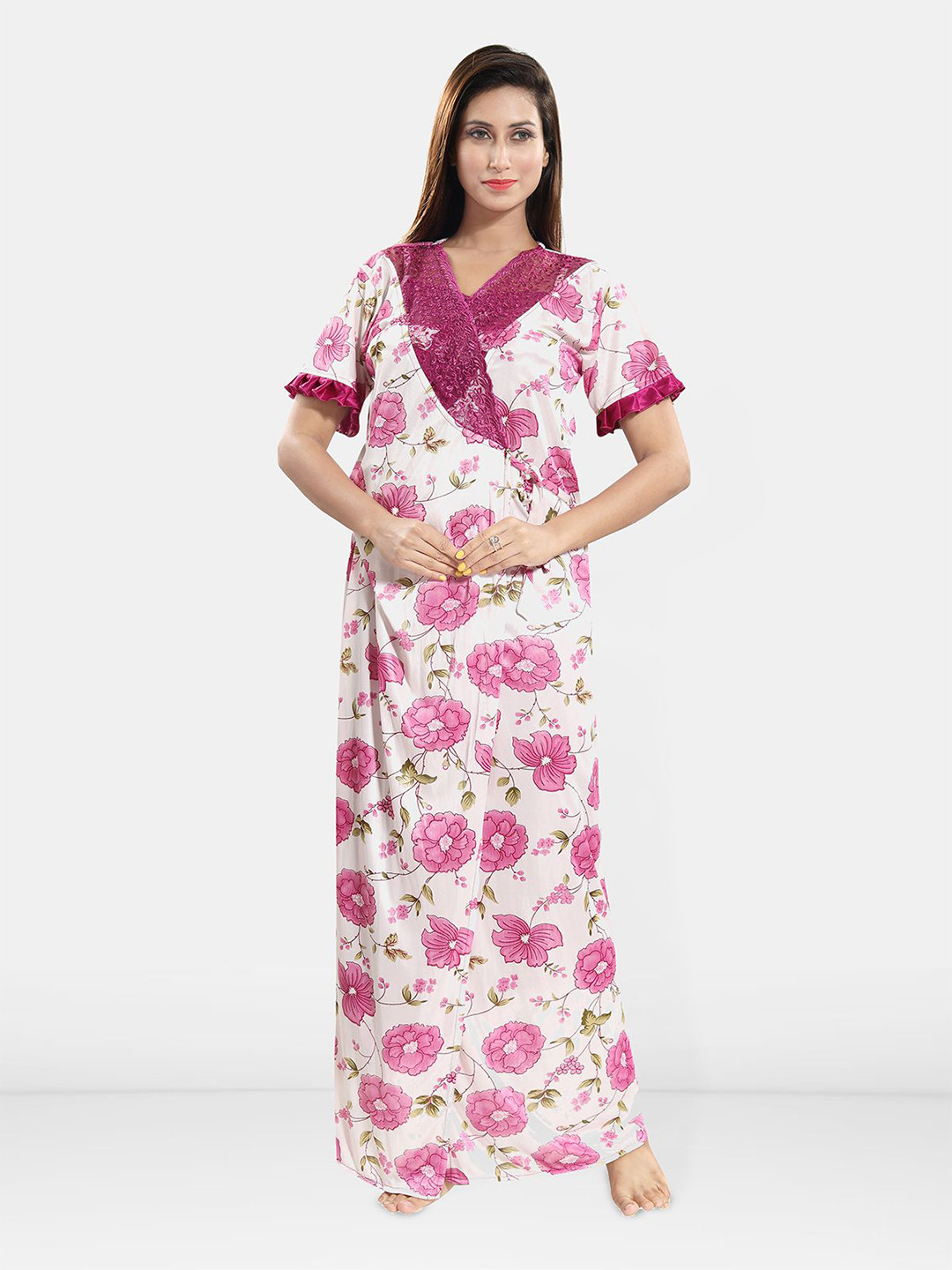 

Be You Floral Printed Maxi Nightdress, Magenta