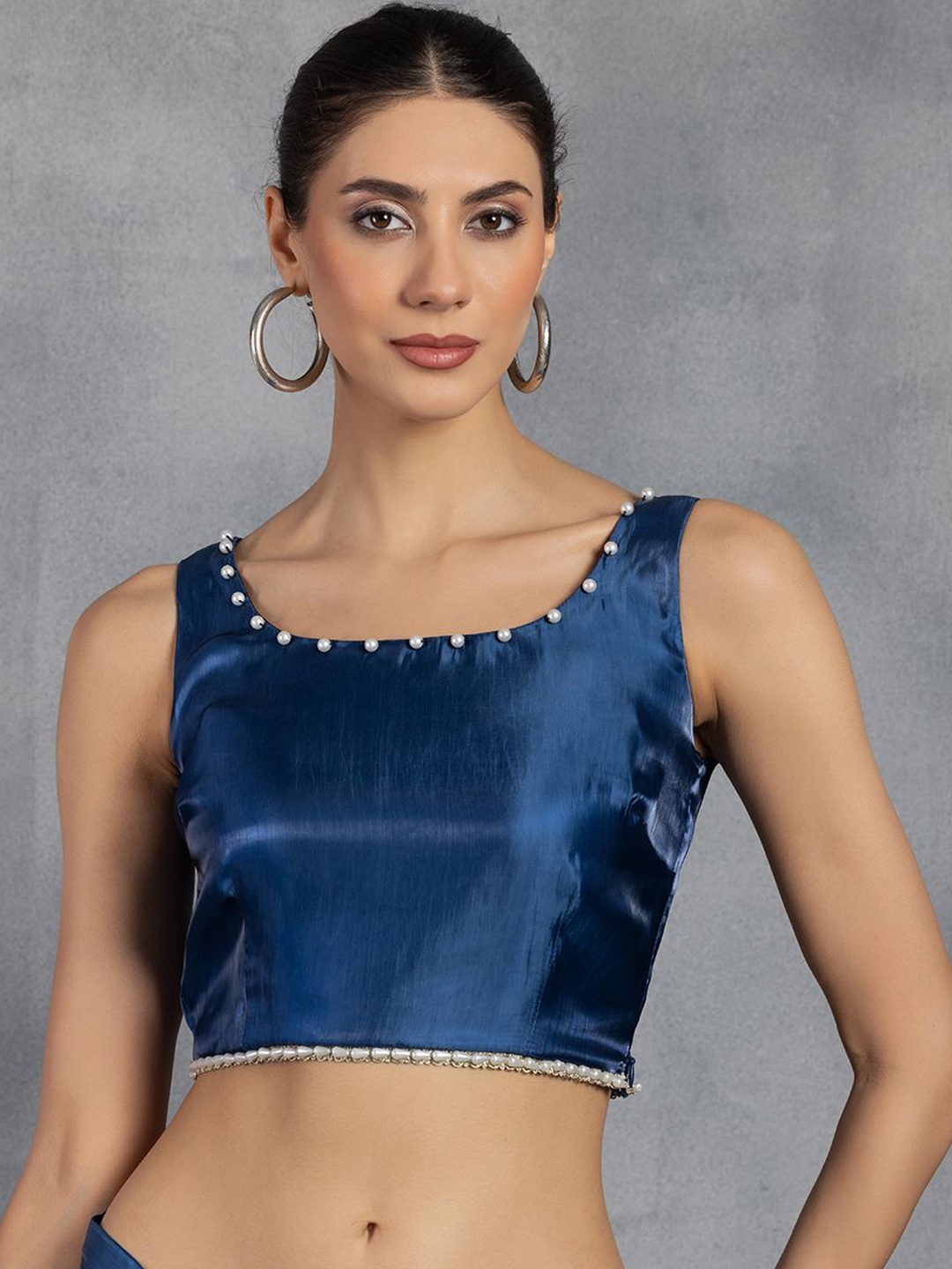 

Rang by Indya Pearl Embellished Saree Blouse, Blue