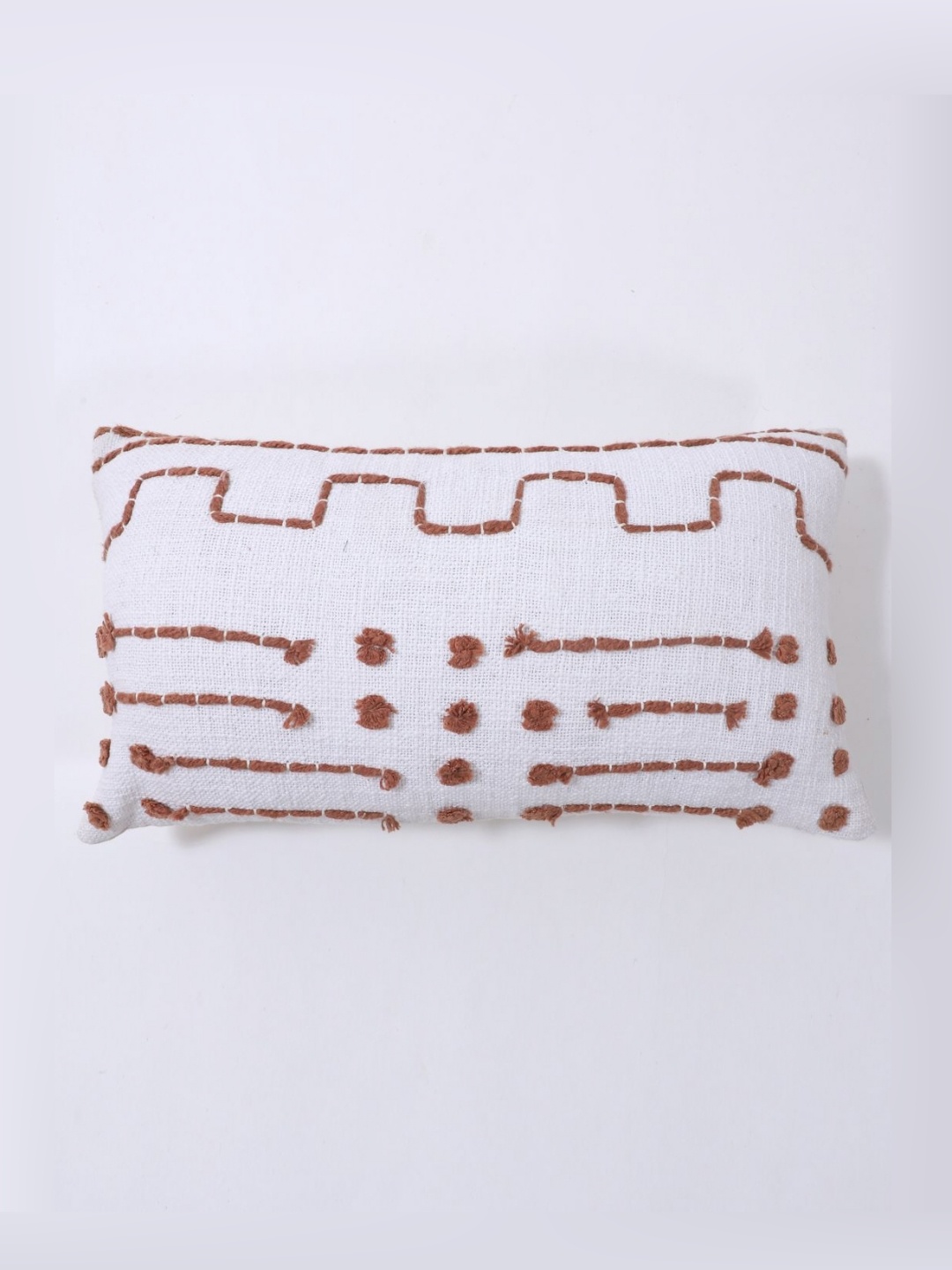 

Art Avenue White & Brown Abstract Embroidered Cotton Rectangle Cushion Cover