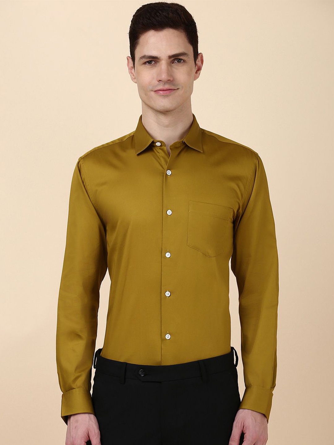 

Allen Solly Men Spread Collar Solid Pocket Detailing Cotton Slim Fit Formal Shirt, Yellow