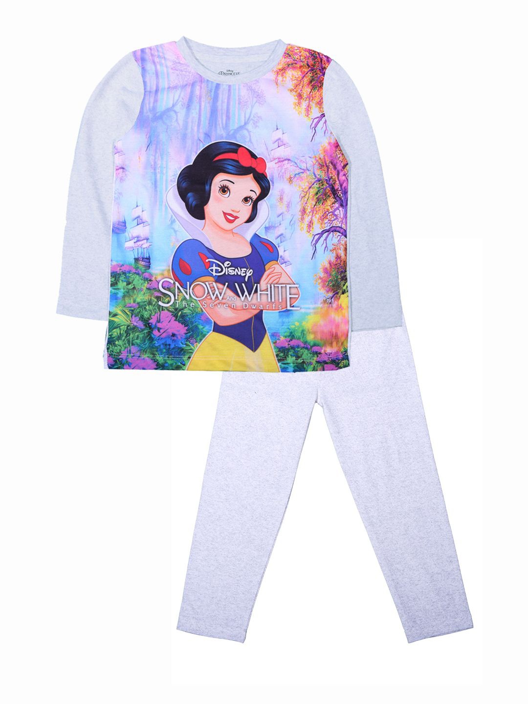 

KINSEY Girls Snow White Printed T-shirt With Pyjamas, Grey melange