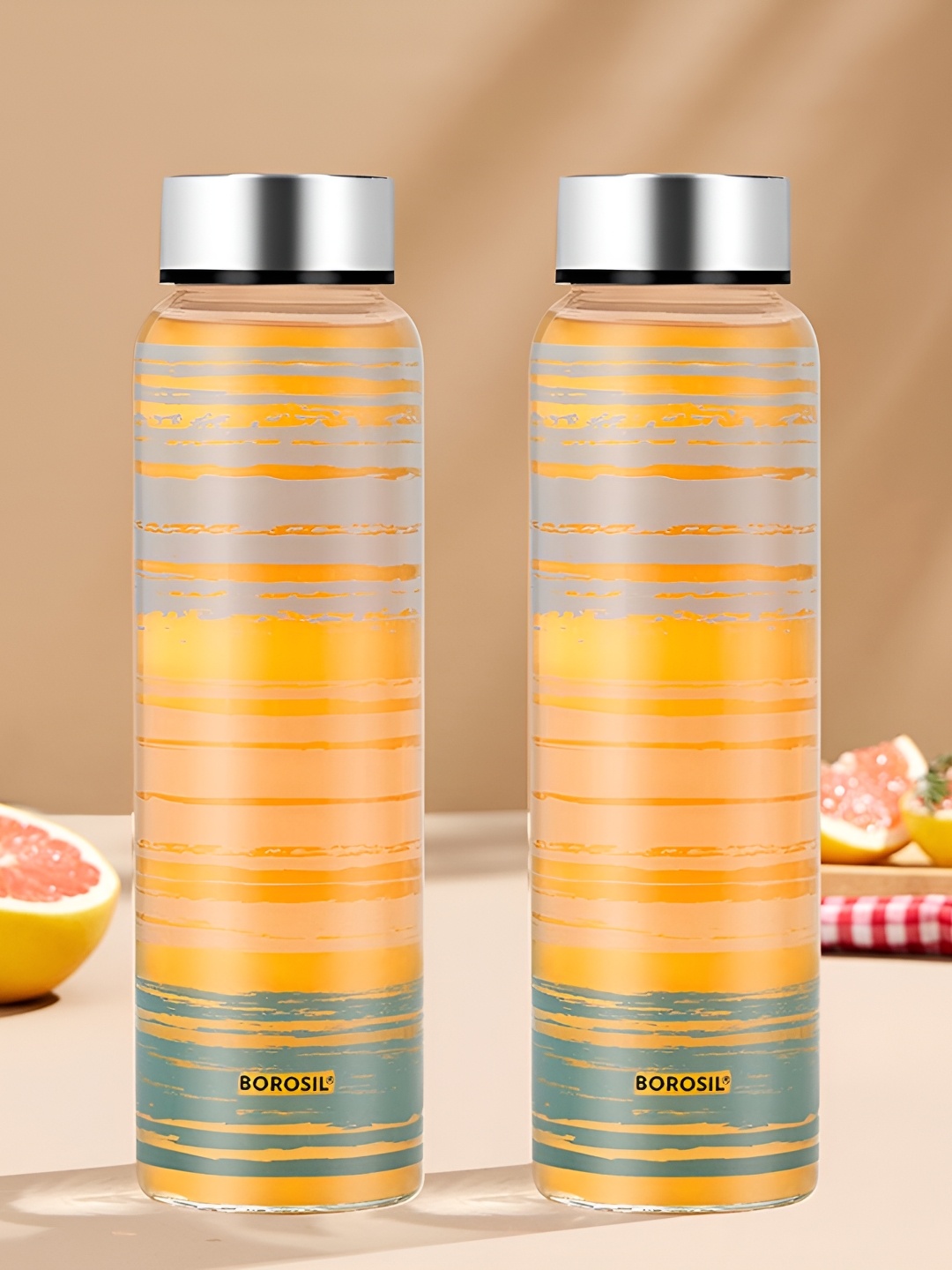 

BOROSIL Artisan Transparent & Yellow 2 Pieces Glass Printed Water Bottle 1l
