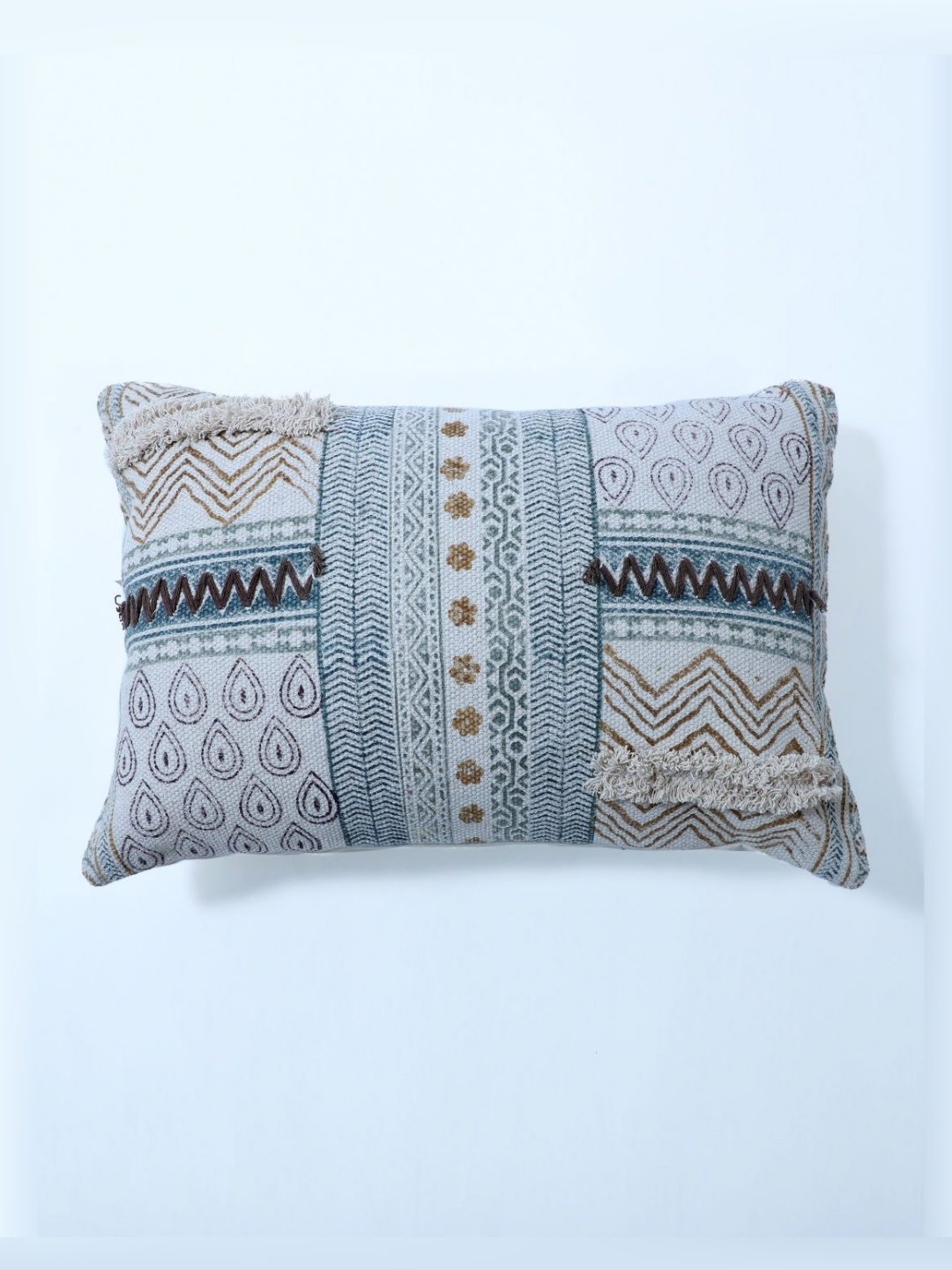 

Art Avenue Orange & Blue Ethnic Motifs Cotton Rectangle Cushion Cover