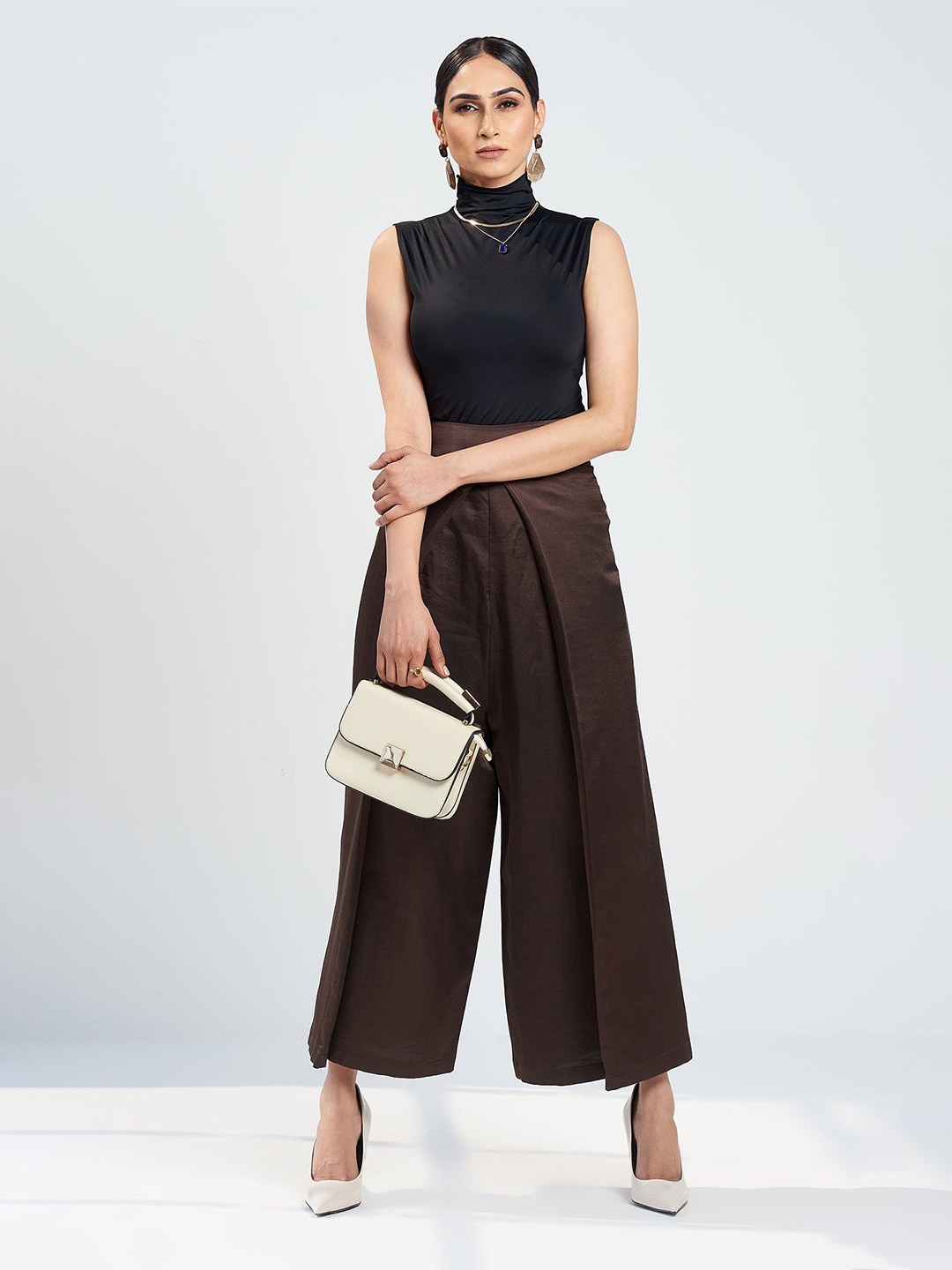 

SEVENDC Satin Longline Top, Brown