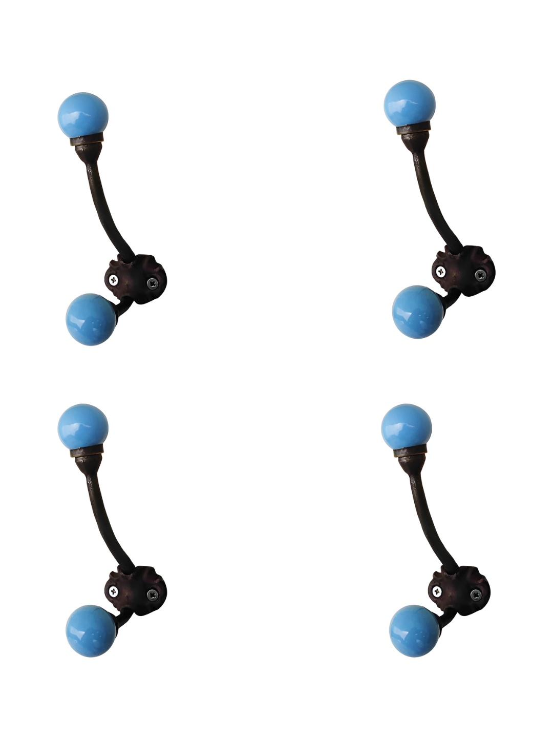 

Indianshelf Blue & Black 4 Pieces Metal Utility Hooks, Turquoise blue