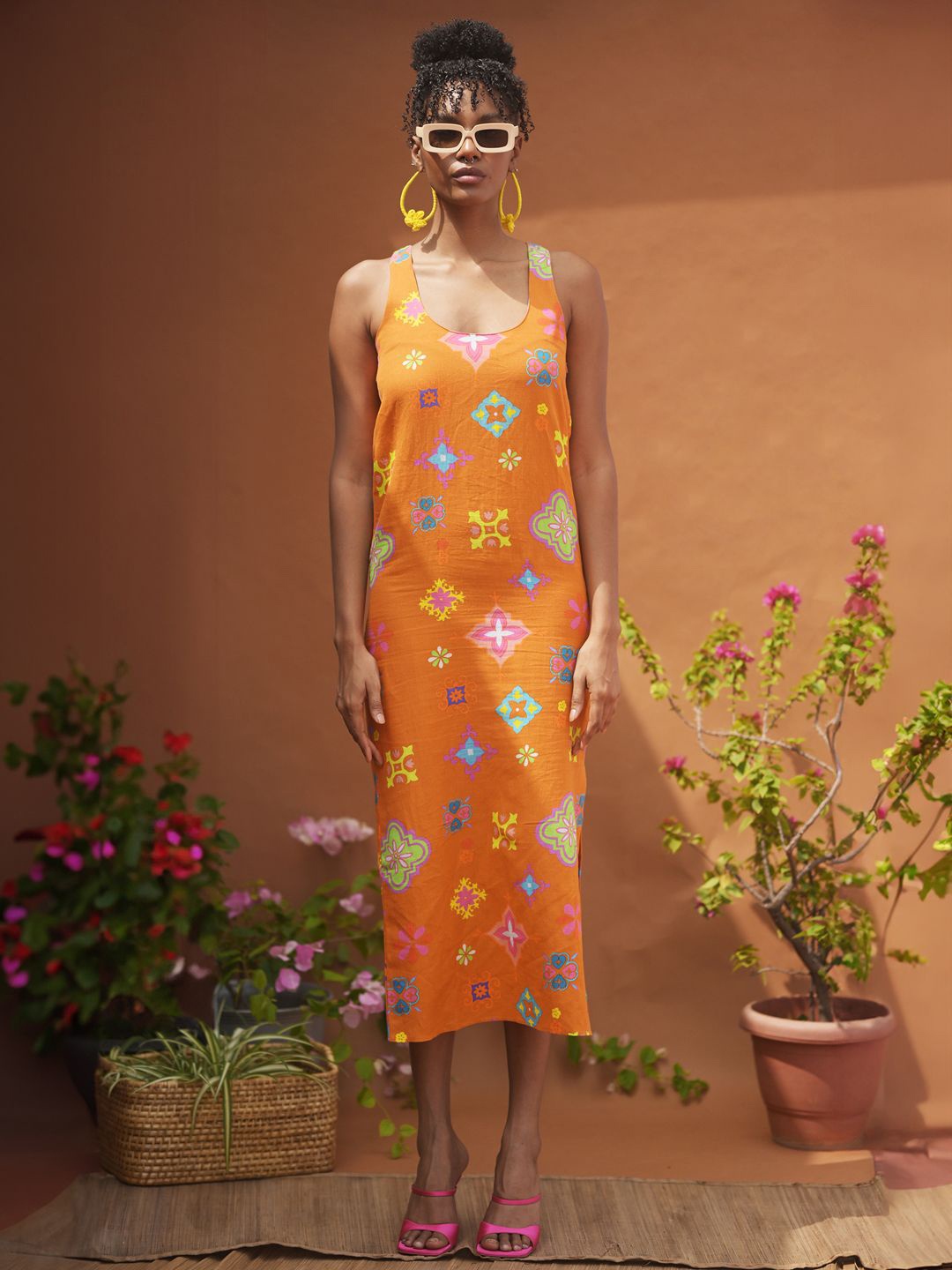 

GUAPA Abstract A-Line Midi Dress, Orange