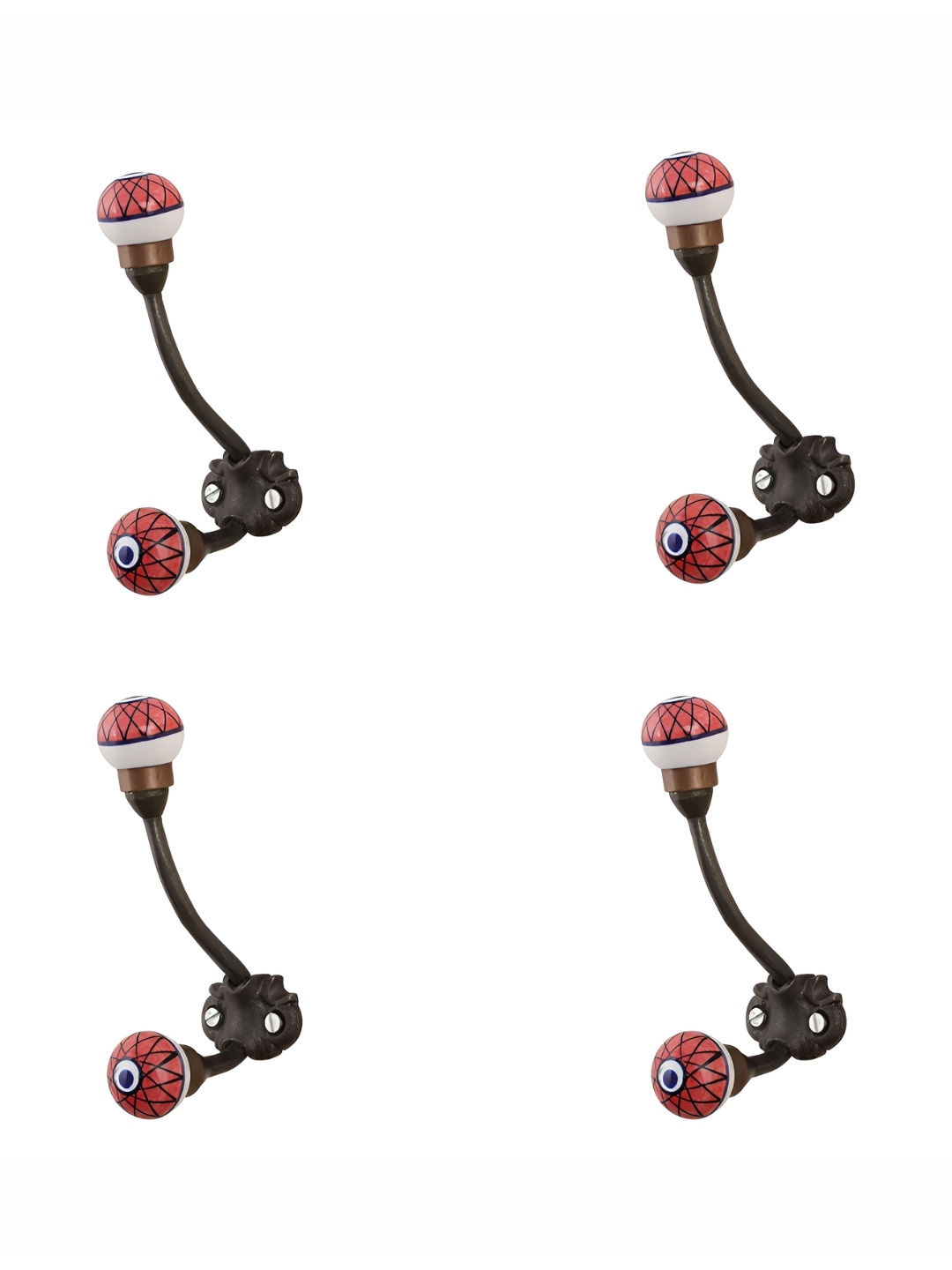 

Indianshelf Red & Black 4 Pieces Printed Metal Wall Hooks
