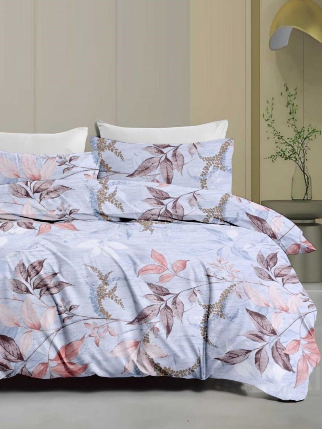 

Signature Blue & Peach-Coloured Floral 160 TC Queen Bedsheet with 2 Pillow Covers