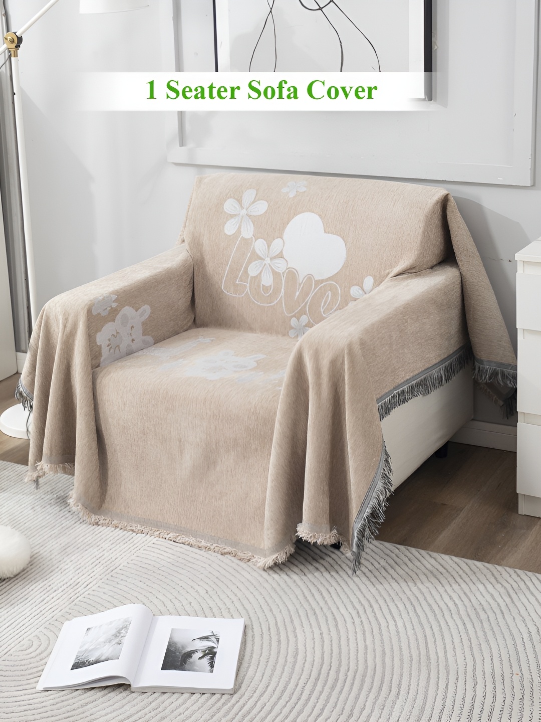 

HOKIPO Beige & Grey 1 Seater Sofa Throw