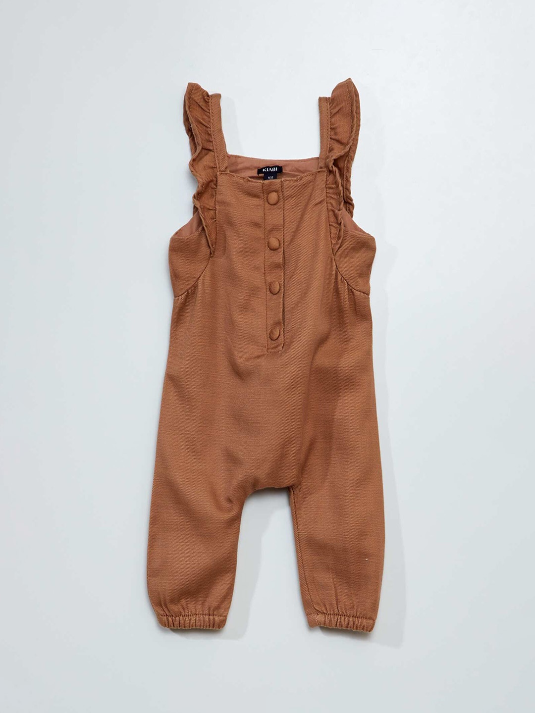 

KIABI Girls Cotton Square-Neck Romper, Brown