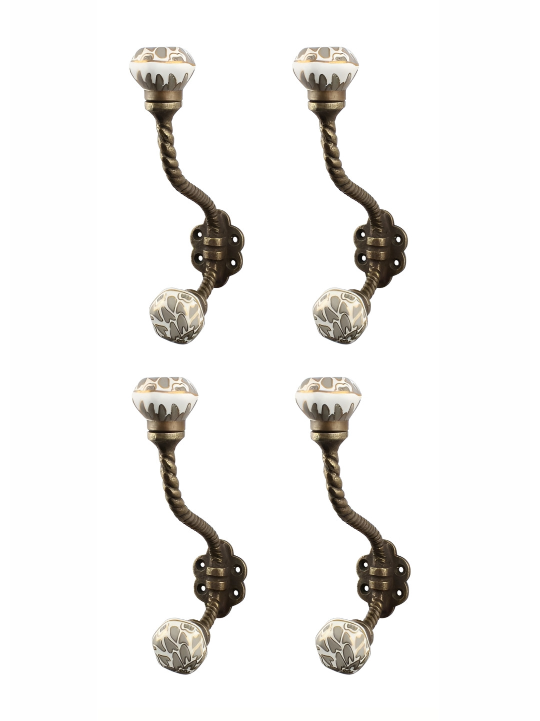 

Indianshelf Grey & Brown 4 Pieces Printed Metal Wall Hooks