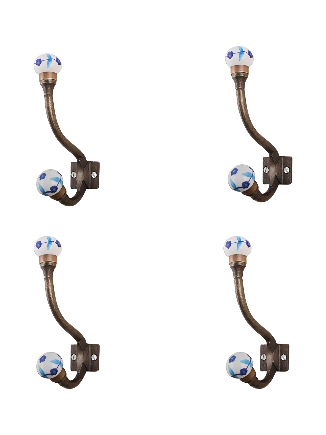 

Indianshelf White & Blue 4 Pieces Printed Metal Hooks, Turquoise blue