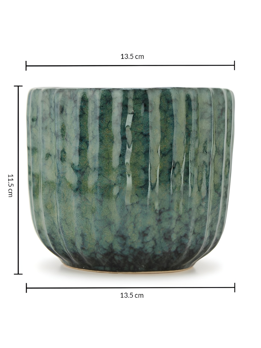 

Fabindia Green & BlackTextured Ceramic Planter With Holder