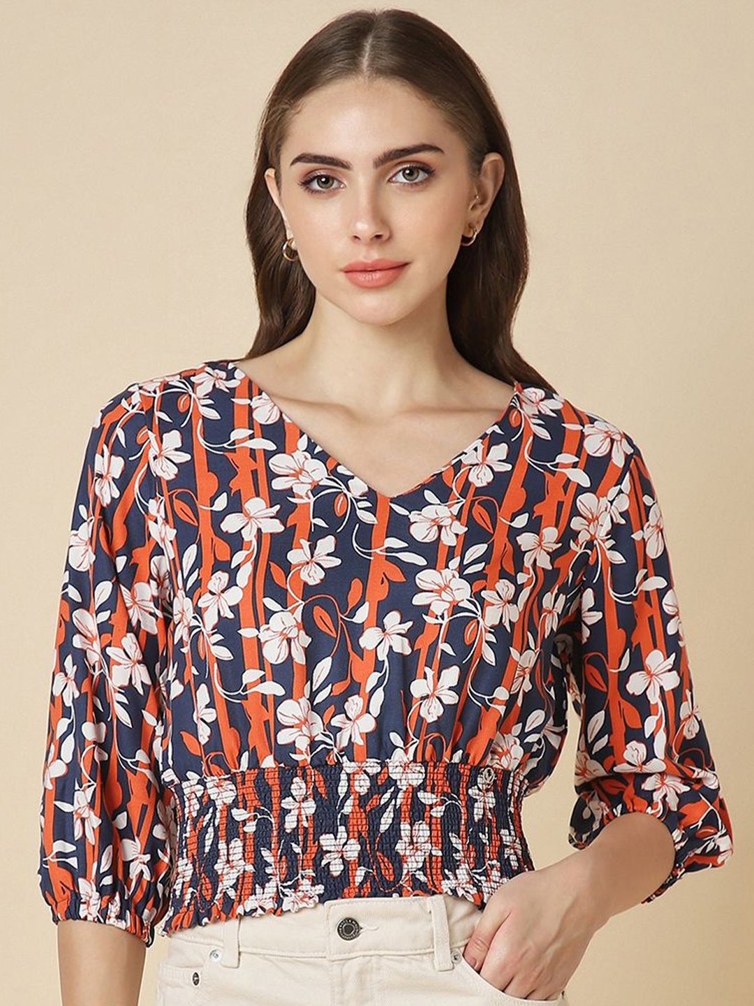 

Allen Solly Woman Print Top, Navy blue