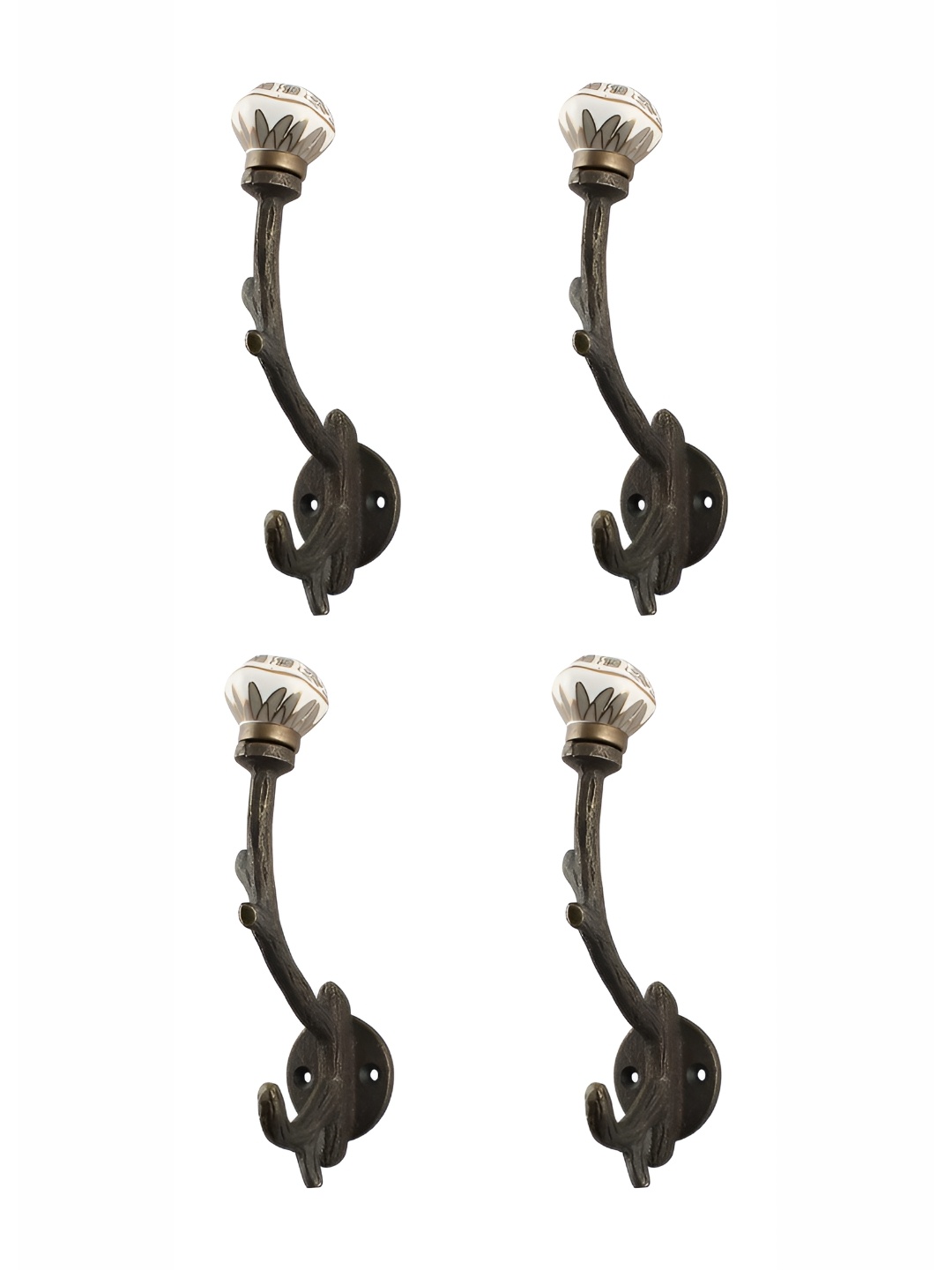 

Indianshelf Grey & White 4 Pcs Printed Metal Wall Hooks