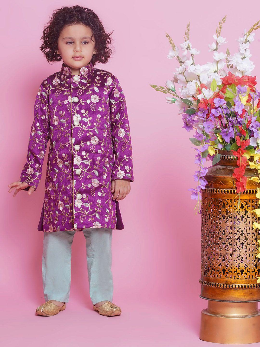 

Little Bansi Boys Embroidered Sherwani Set, Purple
