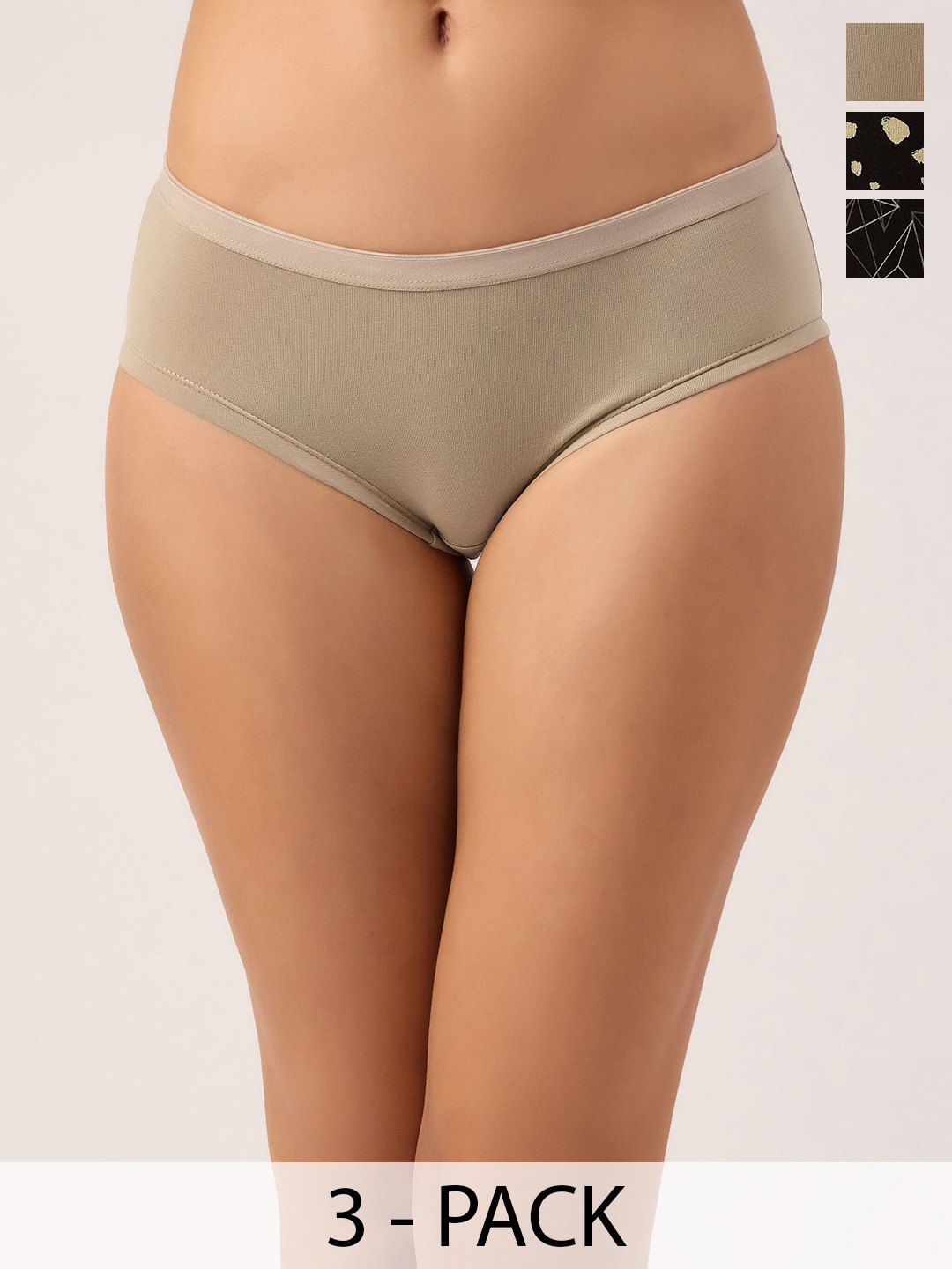 

DressBerry Women Pack Of 3 Hipster Mid Rise Brief, Black