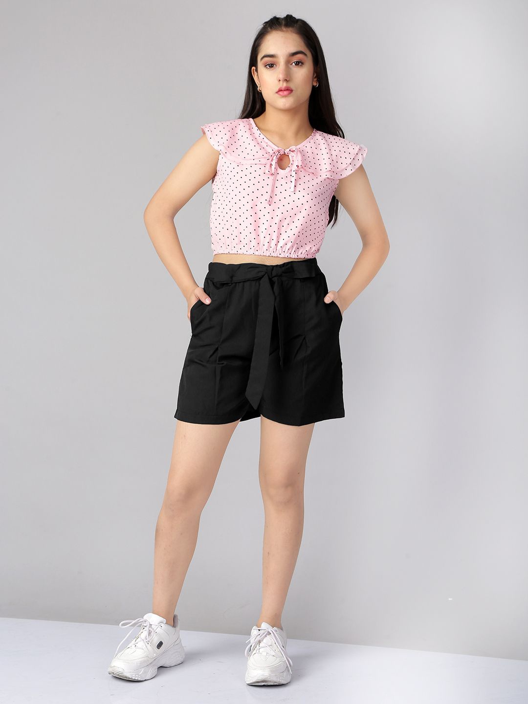 

Naughty Ninos Girls Polka Dots Printed Top With Shorts, Pink