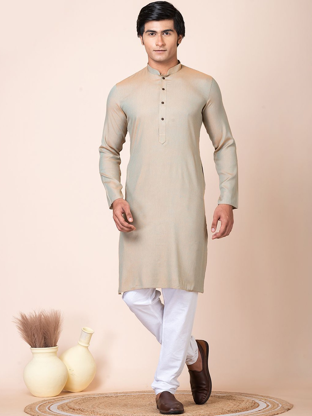 

HU - Handcrafted Uniquely Mandarin Collar Pure Cotton Straight Kurta with Churidar, Green