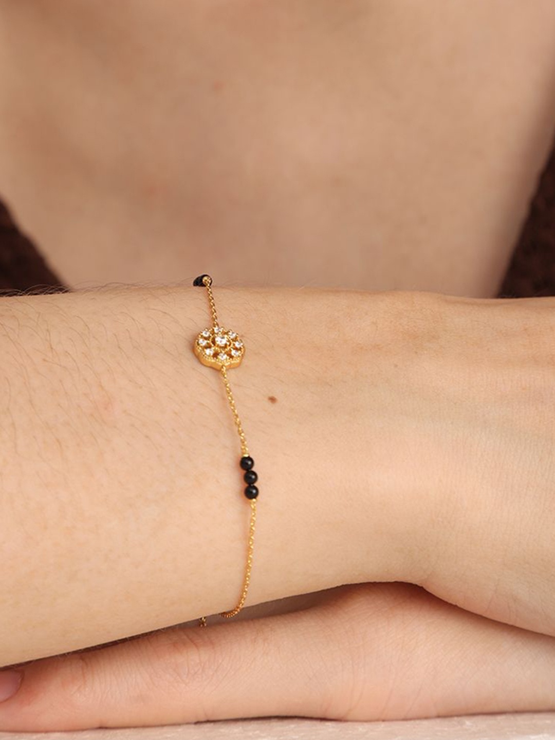 

PALMONAS 18K Gold-Plated Cubic Zirconia Studded Lakshmi Mangalsutra Wraparound Bracelet
