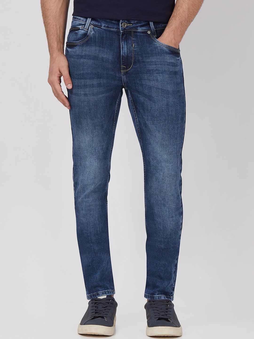 

Mufti Men Skinny Fit Heavy Fade Stretchable Jeans, Navy blue