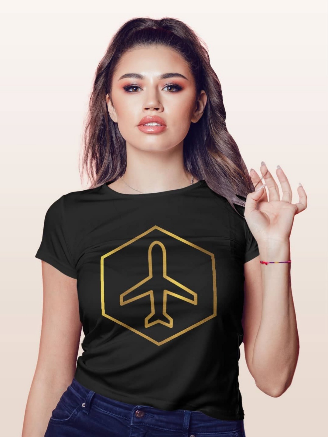 

macmerise Women Printed Pockets T-shirt, Black