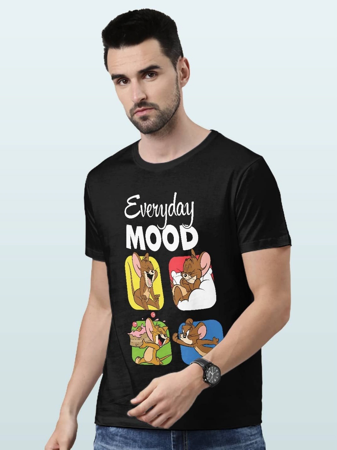

macmerise Men Printed Applique T-shirt, Black