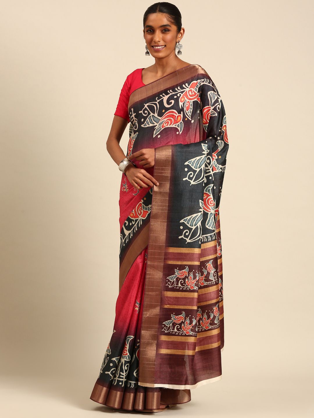 

Fashion Petals Ethnic Motifs Zari Saree, Pink