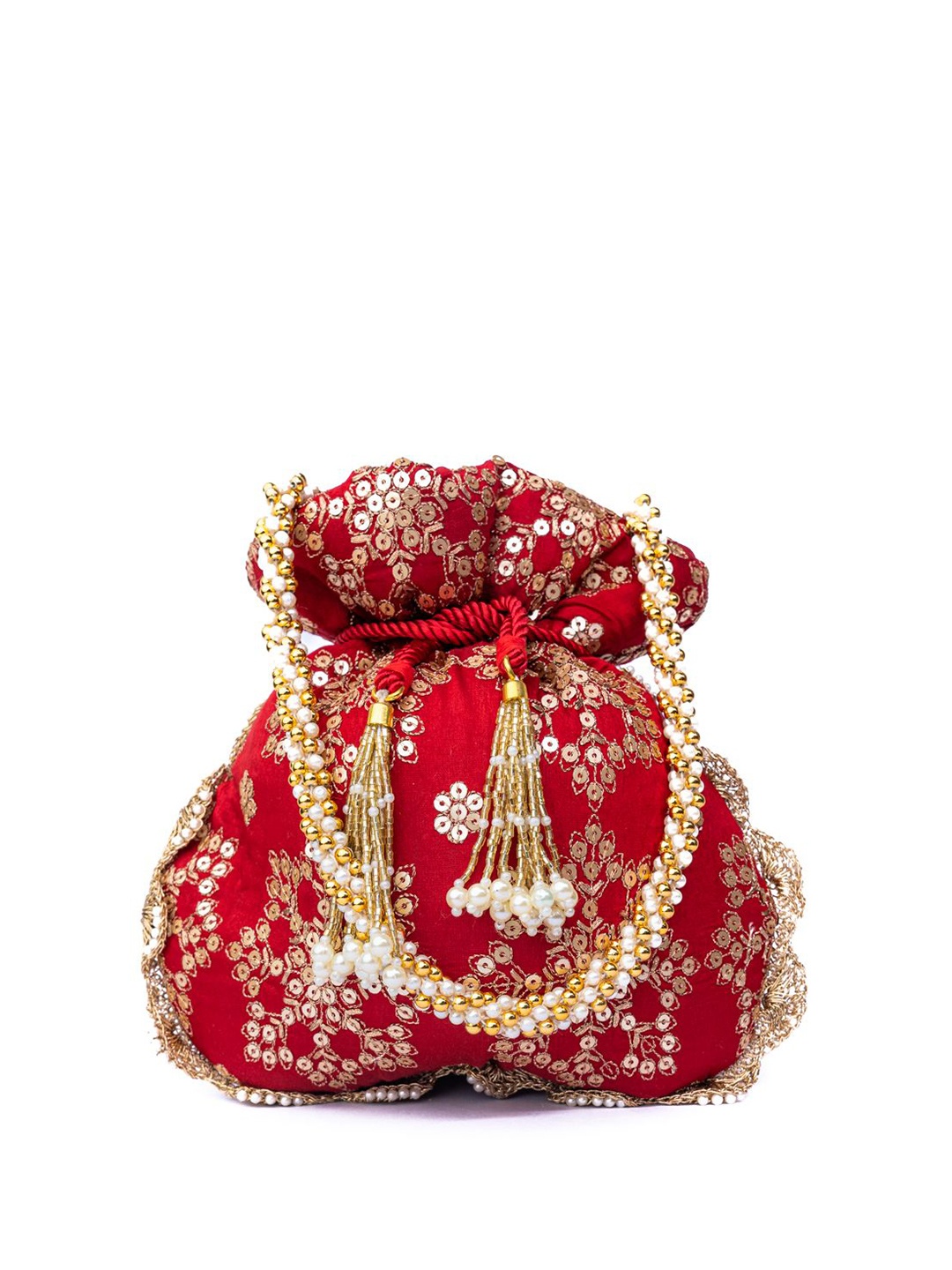 

NR By Nidhi Rathi Embroidered Potli Clutch, Red