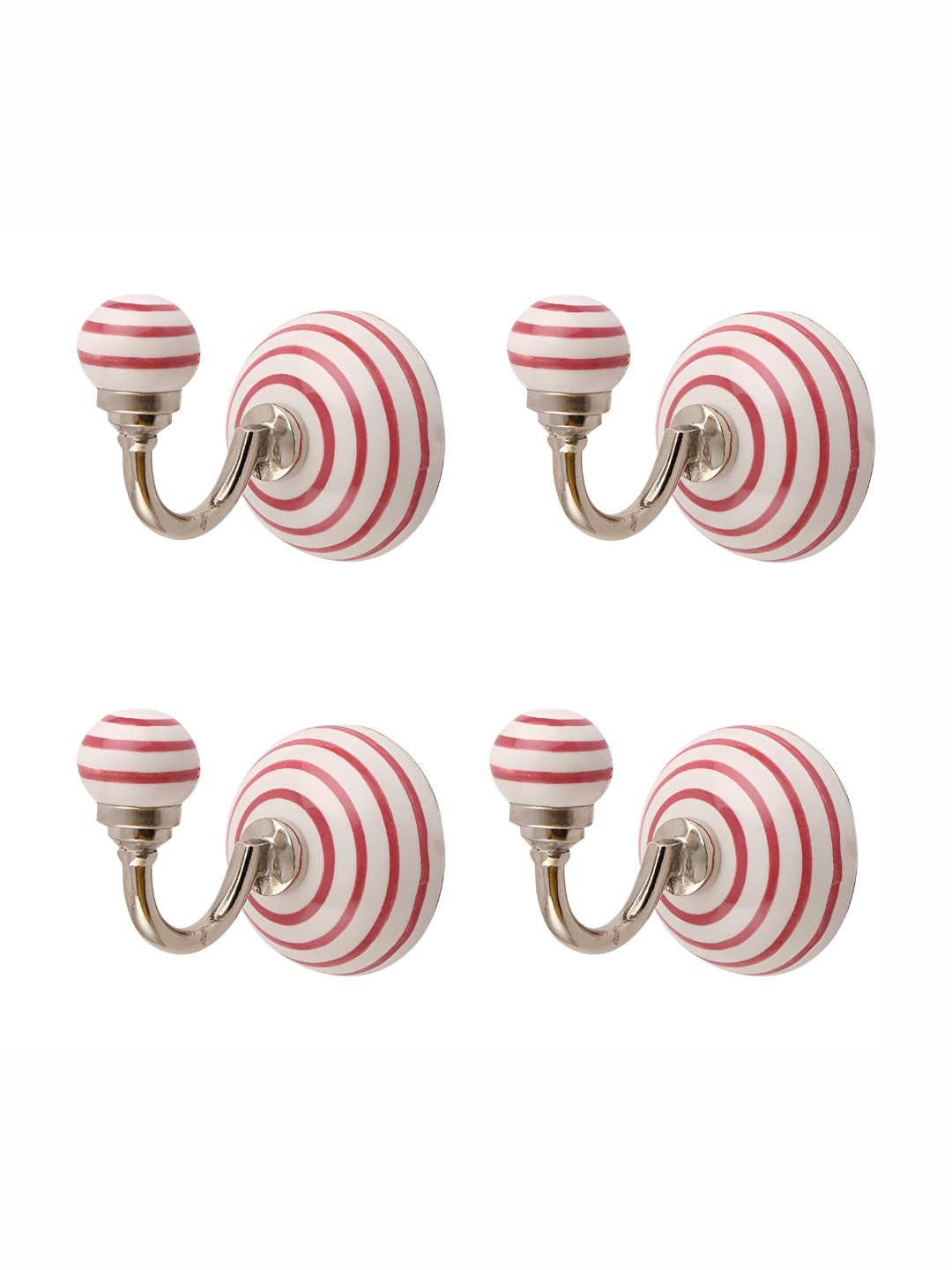 

Indianshelf White & Pink 4 Pieces Printed Metal Wall Hooks