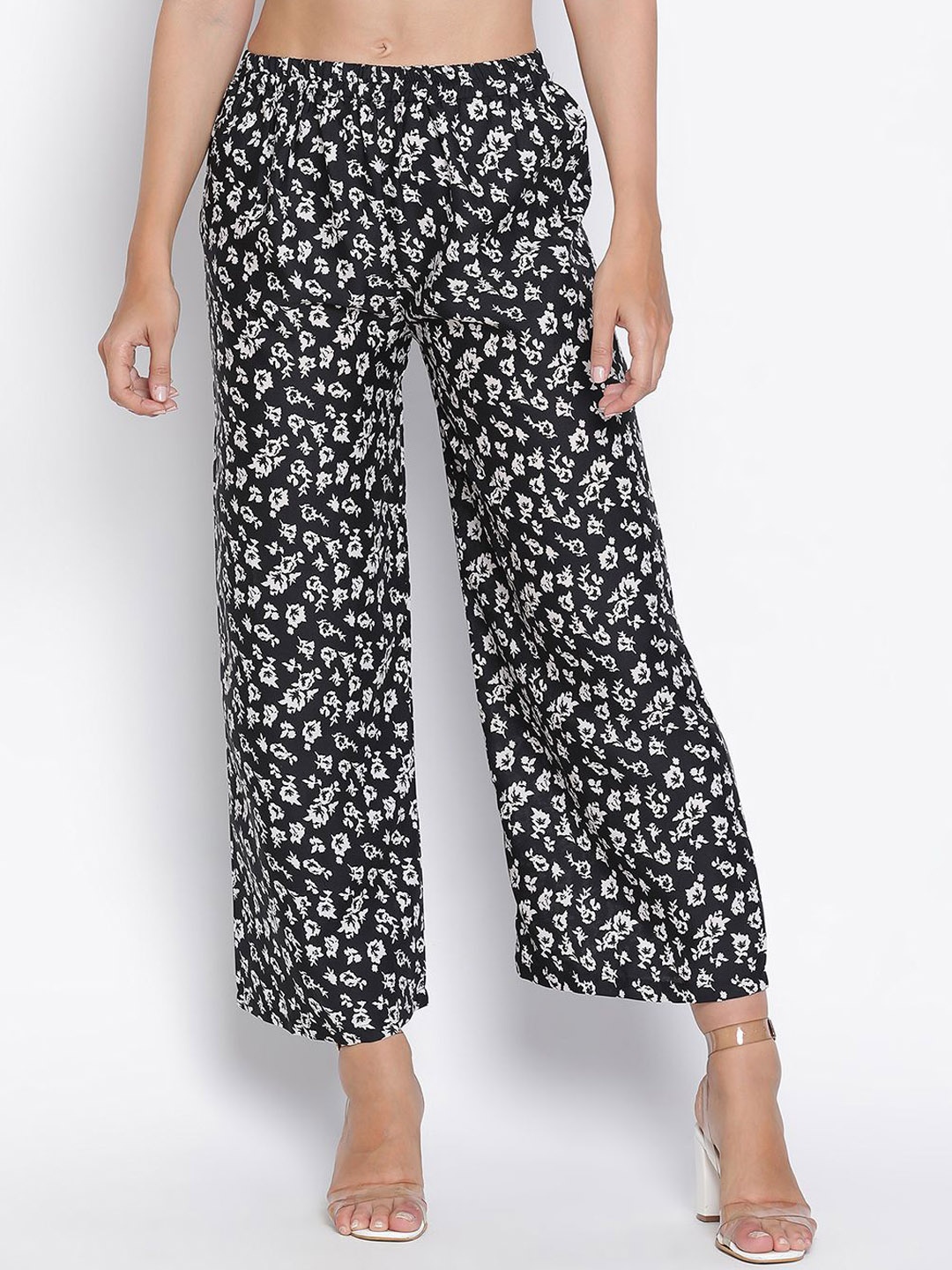 

DRAAX Fashions Women High-Rise Floral Printed Trouser, Black