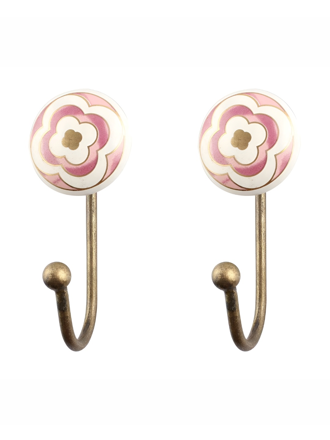 

Indianshelf Pink & White 4 Pieces Printed Metal Wall Hooks