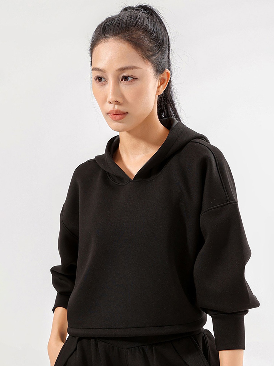 

LULU & SKY Women Cotton Boxy Hooded Sweatshirt, Black