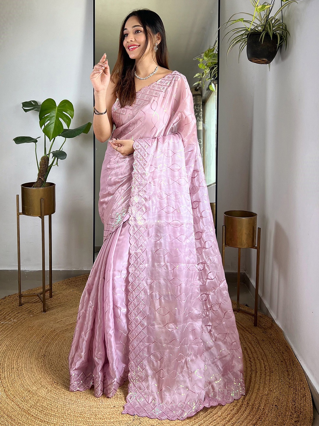 

Anouk Sequinned Tissue Saree, Pink