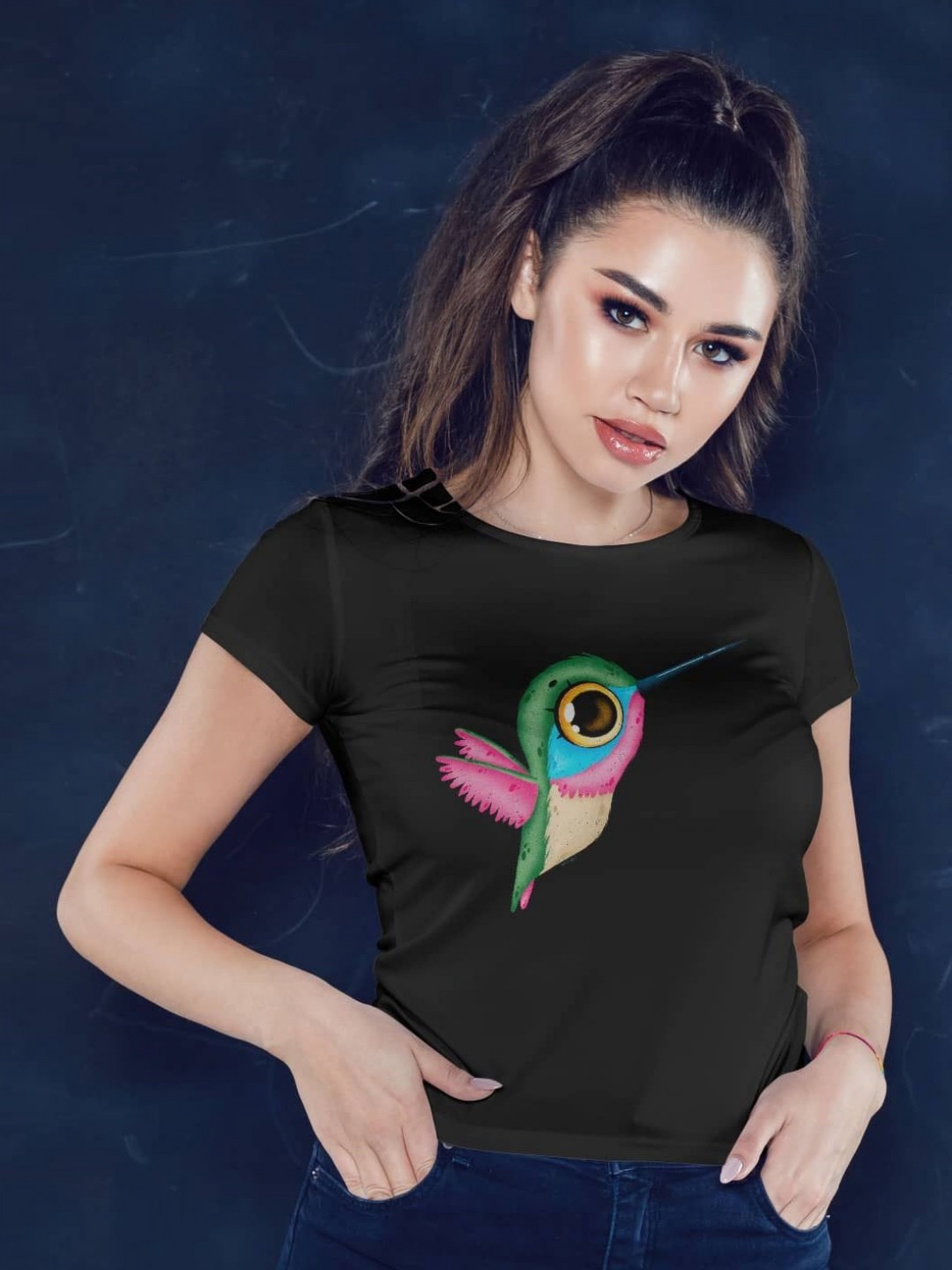 

macmerise Women Printed Applique T-shirt, Black