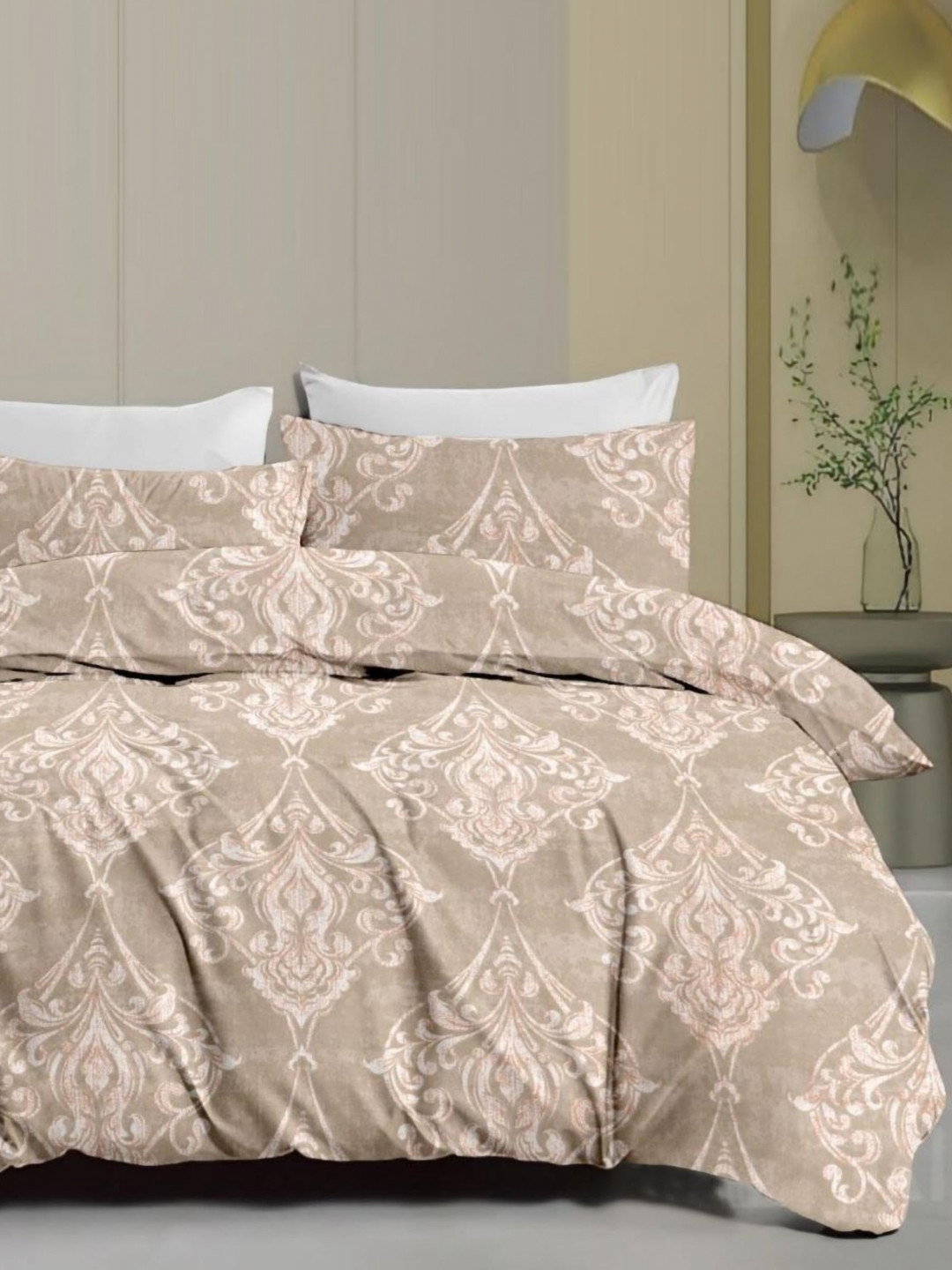 

Signature Beige Ethnic Motifs 160 TC Queen Bedsheet with 2 Pillow Covers