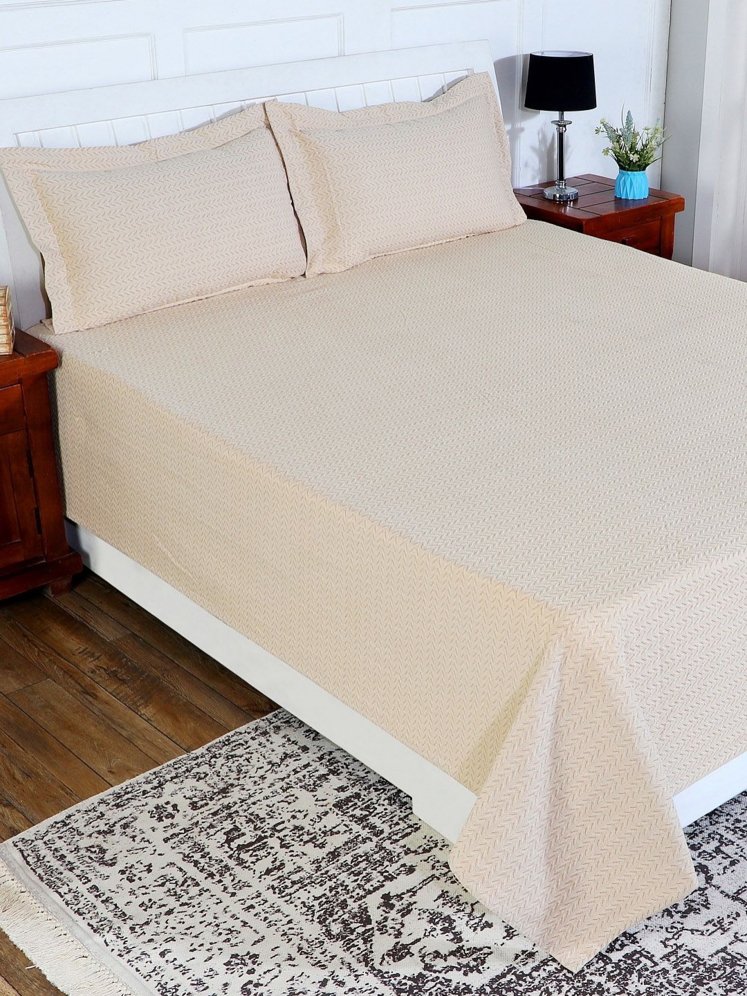 

Soumya Beige Self Design Double King Pure Cotton 1 Bed Cover With 2 Pillow