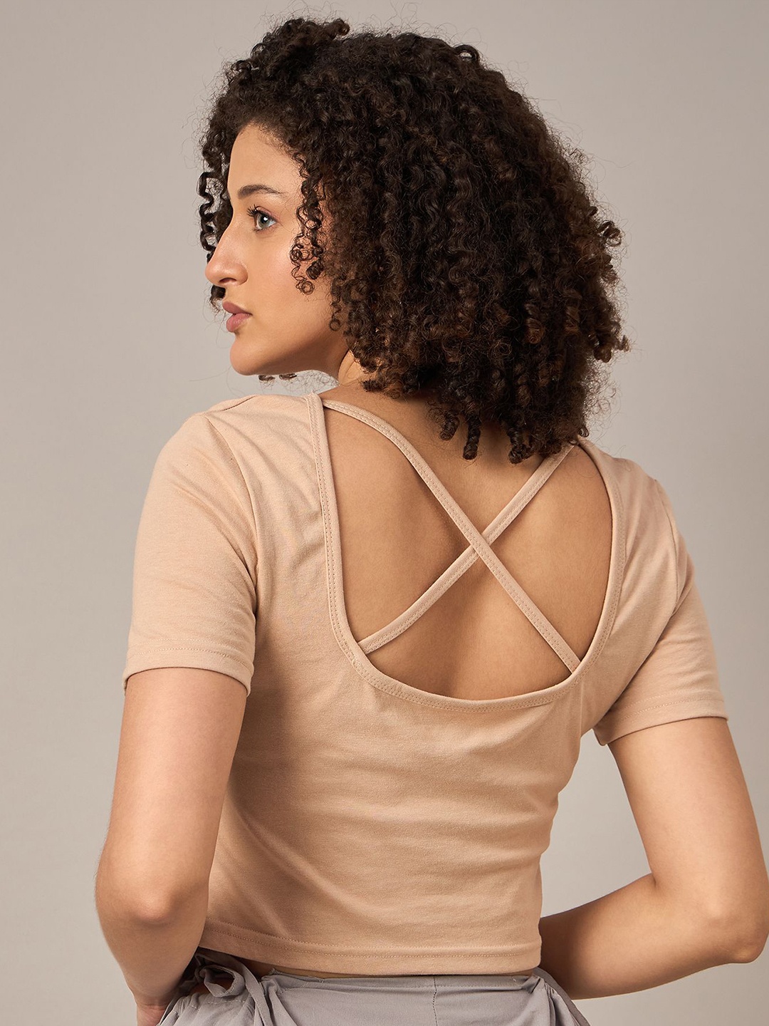 

The Roadster Lifestyle Co Cotton Crop T-Shirt, Beige