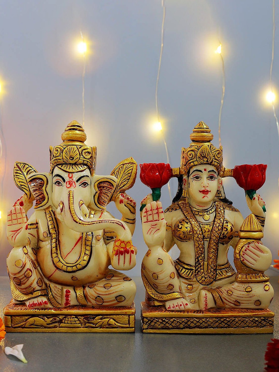 

IGP Cream-Coloured Lakshmi And Ganesha Religious Idol Showpiece