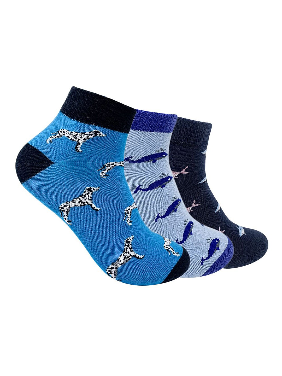 

Mint & Oak Men Pack Of 3 Patterned Ankle-Length Socks, Blue