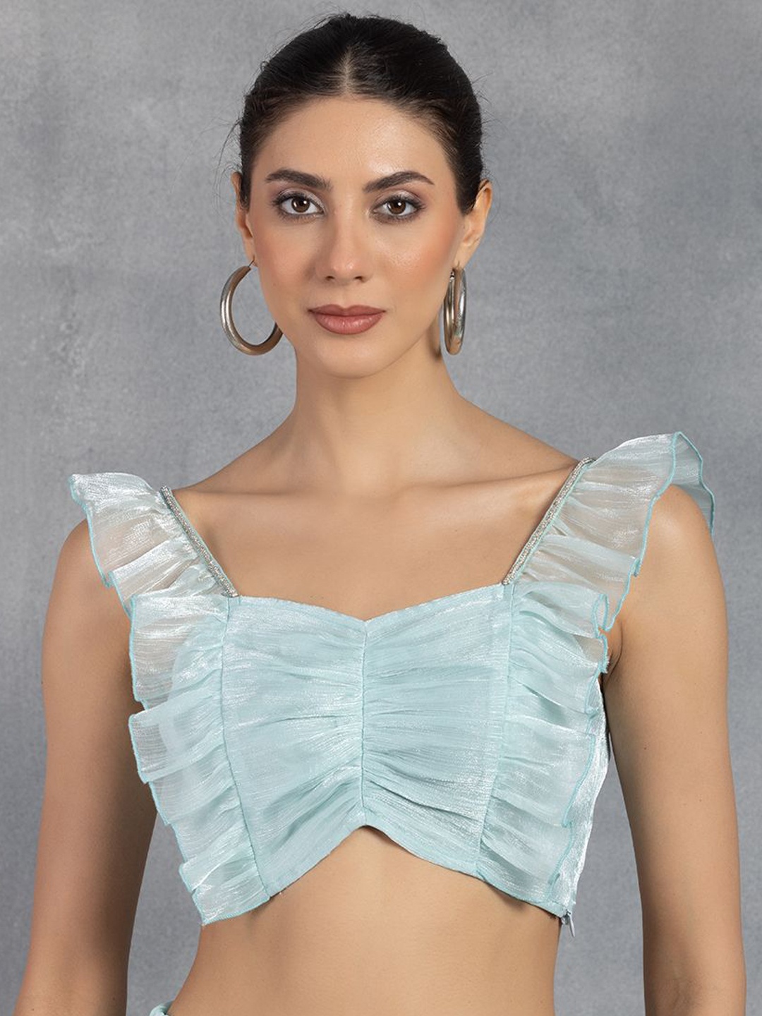 

Rang by Indya Shimmer Ruffle Saree Blouse, Blue